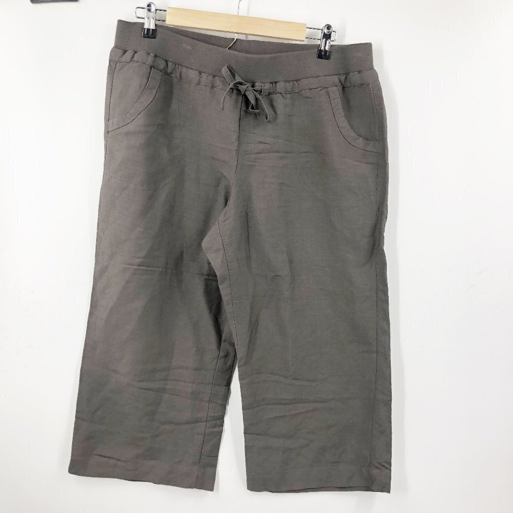 ✅ SANDRO‎ BROWN/GREY LINEN CAPRI DRAWSTRING SIZE 12